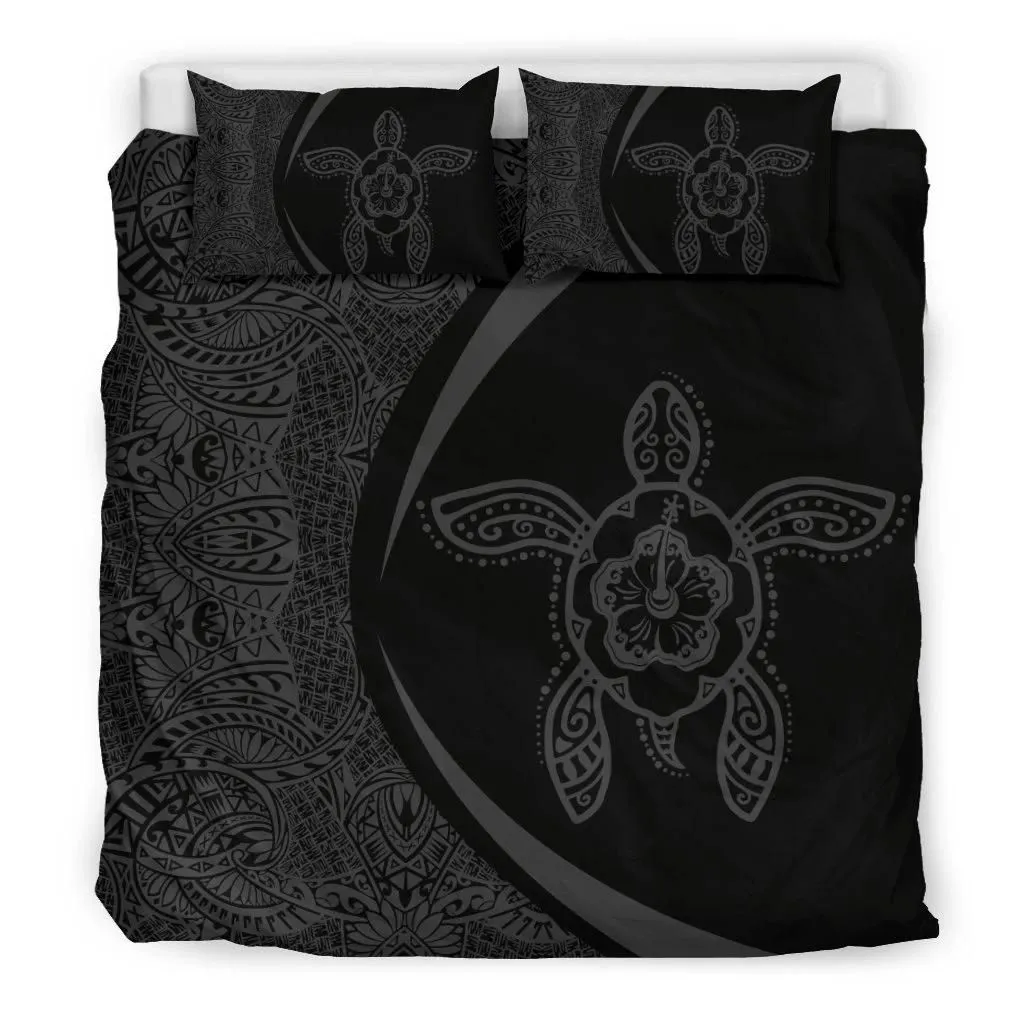 Alohawaii Bedding Set - Cover and Pillow Cases Hawaiian Hibiscus Turtle Polynesian Circle Style Grey - AH - J7