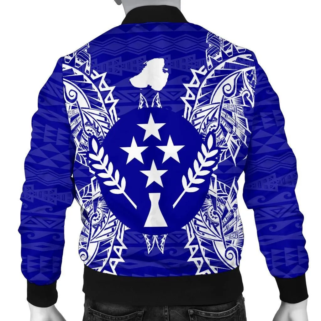 Kosrae Polynesian Mens Bomber Jacket Map Blue