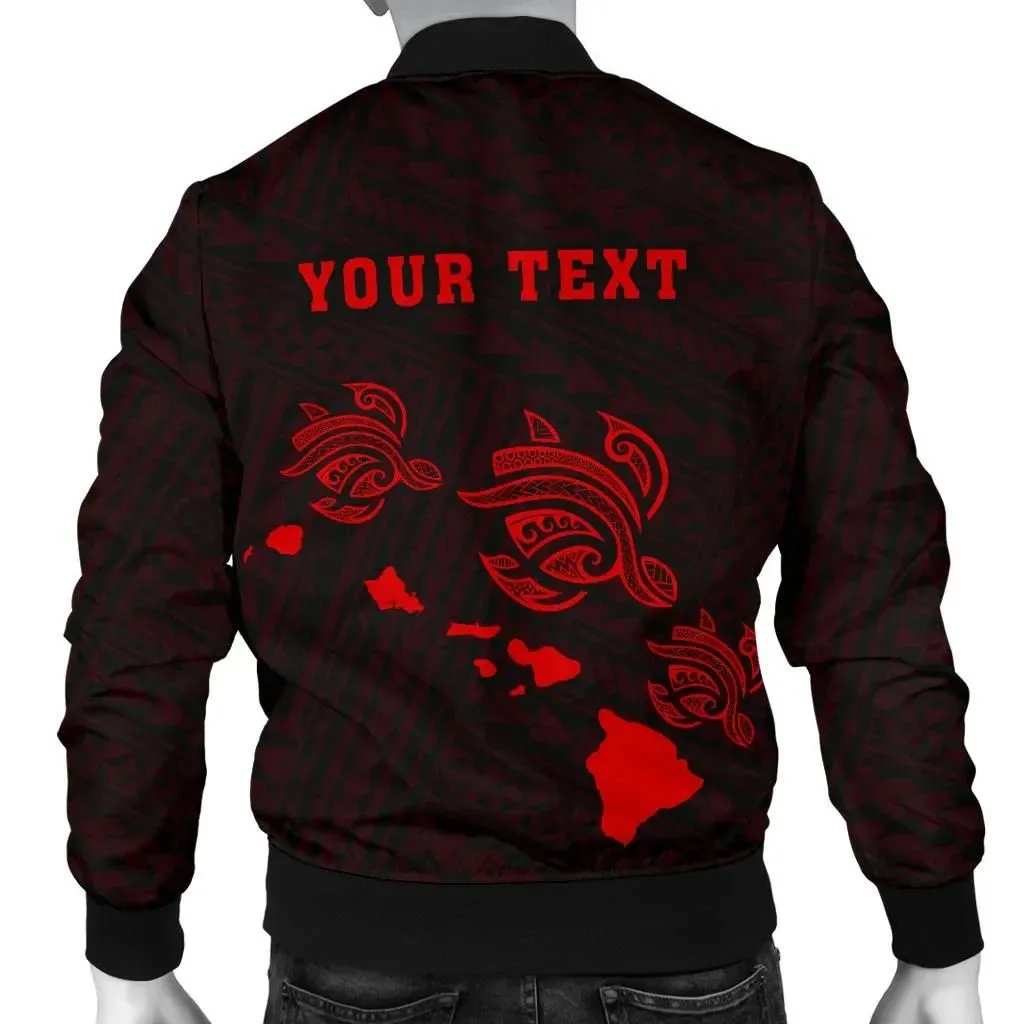 Hawaii Kakau Polynesian Three Turtles Map Personalized Men's Bomber Jacket - Red - AH - J6