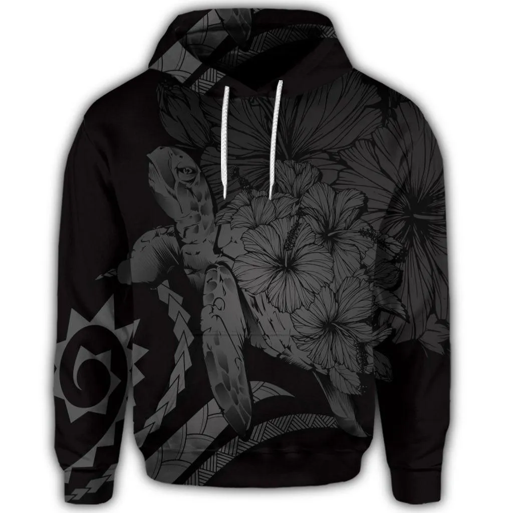Hawaiian Hoodie - Hawaiian Turtle Hibiscus Polynesian Vintage Hoodie - Gray