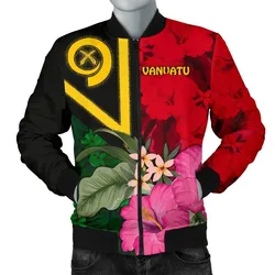 Vanuatu  Mens Bomber Jacket - Vanuatu Flag with Hibiscus