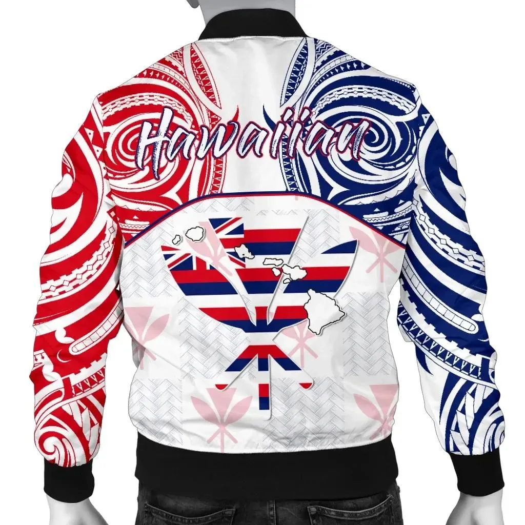 Alohawaii Jacket - Hawaiian Kanaka Mens Bomber Jacket Flag Nation Demodern White AH J1