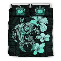 Samoa Hibiscus Plumeria Mix Polynesian Turquoise Turtle Bedding Set - J1