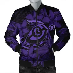 FamilyGater Jacket - Hawaiian Turtle Hibiscus Plumeria Kanaka Polynesian Bomber Jacket Purple - Soft Style - AH - J4R