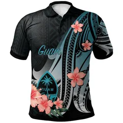 Guam Polo Shirt - Turquoise Polynesian Hibiscus Pattern Style