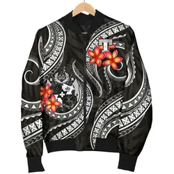 Alohawaii Jacket - Bomber Jacket Tonga Polynesian - White Plumeria - BN11