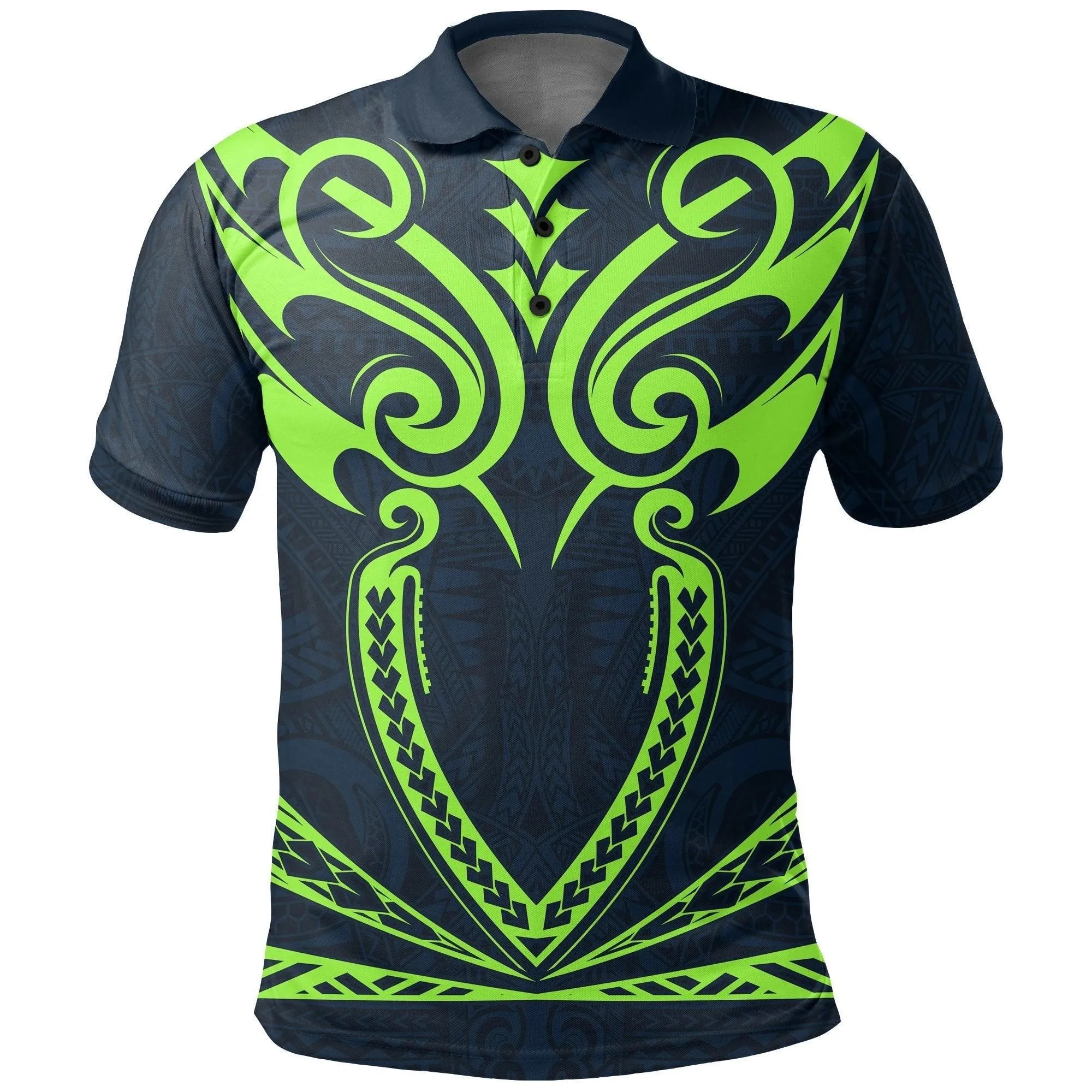 Hawaii Kanaka Polynesian Football Jersey Polo Shirt - Navy - Bernice