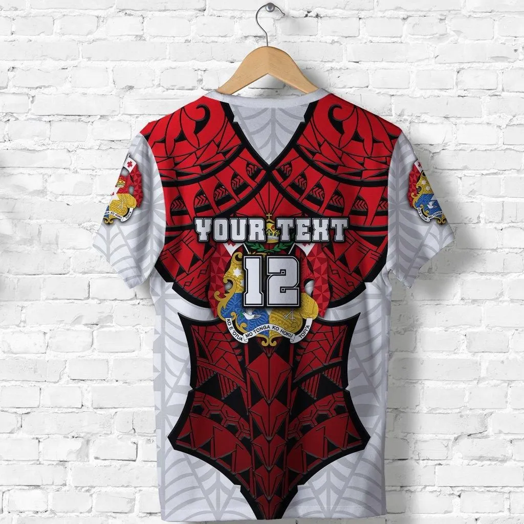 (Custom Personalised) Tonga Rugby T shirt Polynesian Armor Style - White
