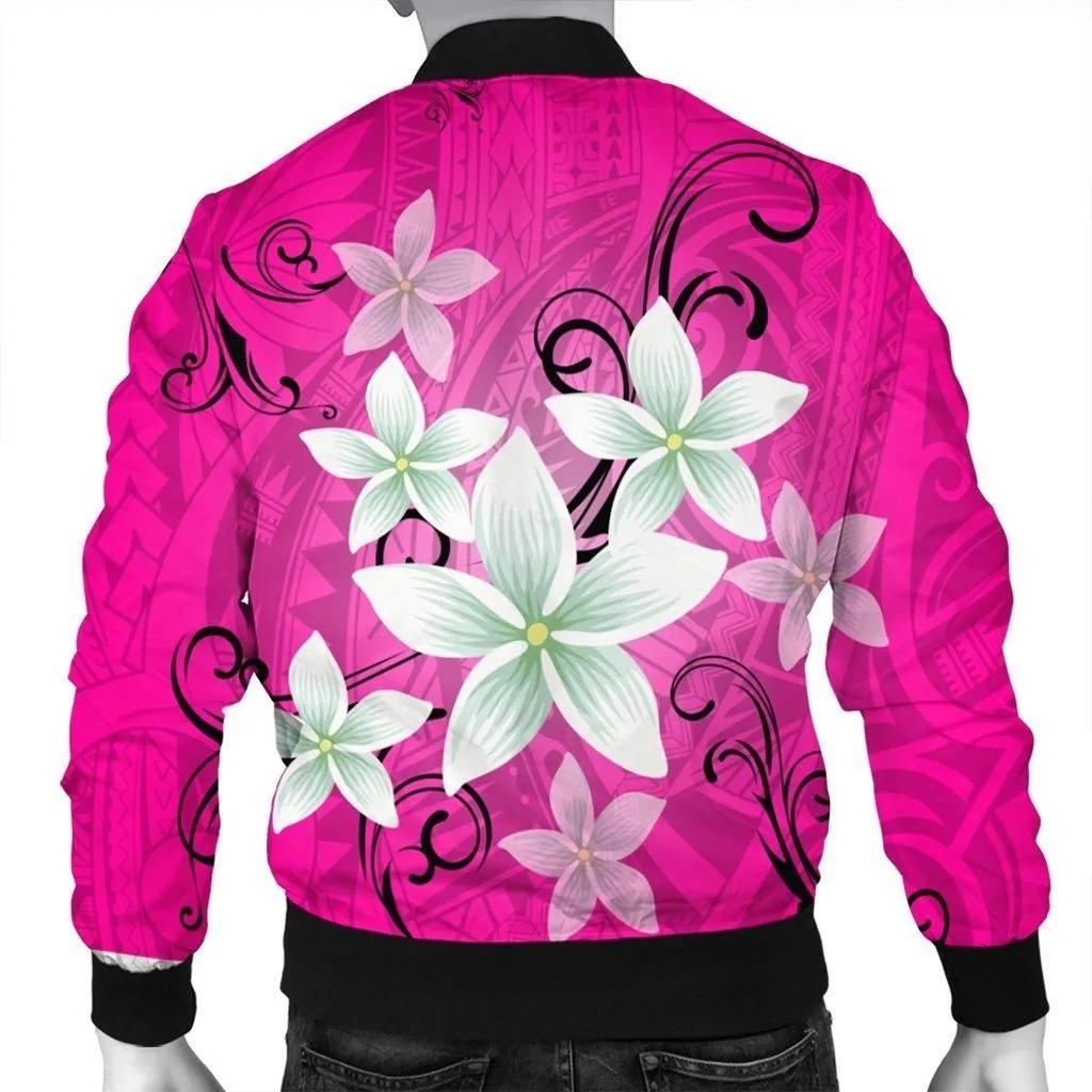 Hawaiian Plumeria Polynesian Bomber Jacket - Pink - AH
