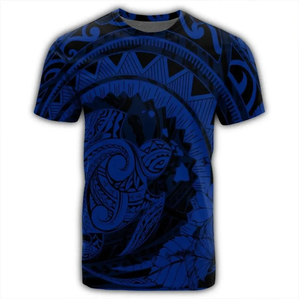 Alohawaii Tee - Hawaiian Kanaka Honu Map Hibiscus Globular Polynesian Blue T-shirt AH - JR