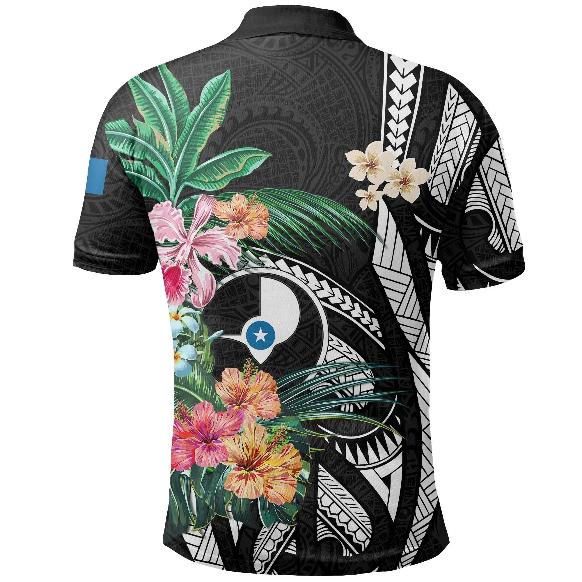 Yap All Over Print Polo Shirt Coat Of Arms Polynesian With Hibiscus TH5