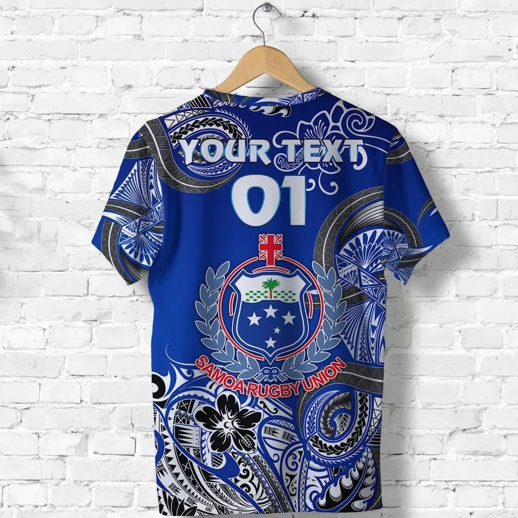(Custom Personalised) Samoa Manu T Shirt Rugby Unique Style - Blue White LT8