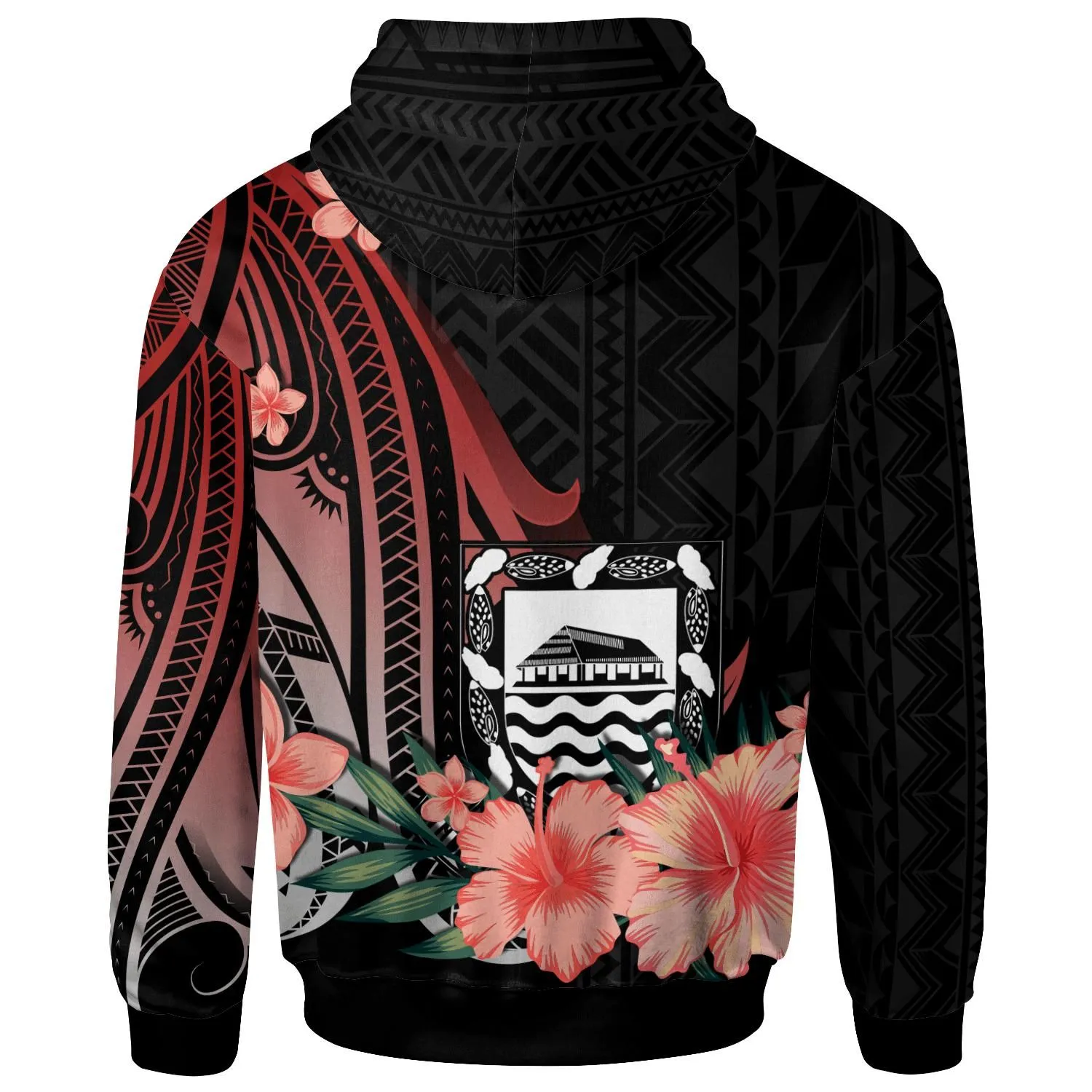 Tuvalu Hoodie - Red Polynesian Hibiscus Pattern Style