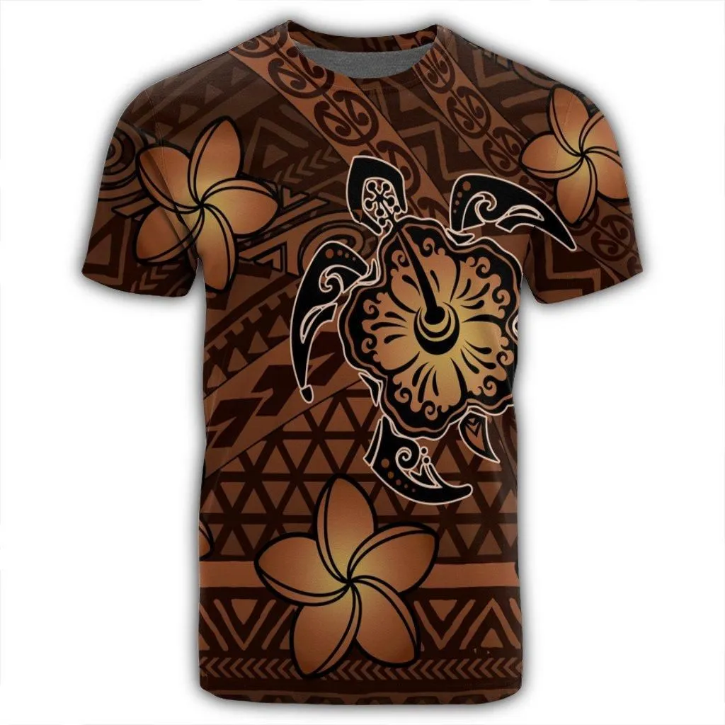 Hawaii Mix Polynesian Turtle Plumeria T-Shirt - AH - Nick Style - Orange
