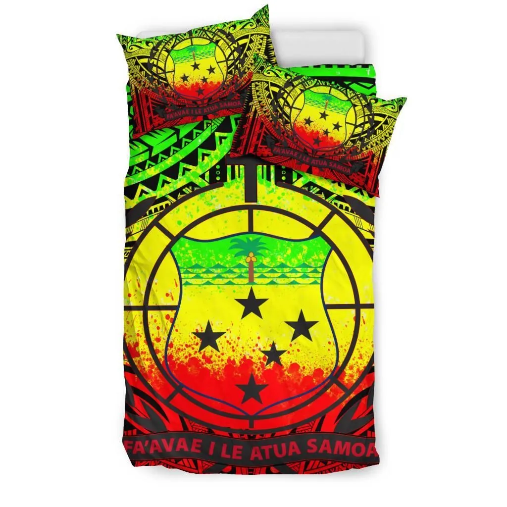 Samoa Bedding Set - Samoa Coat Of Arm, Polynesian Tattoo (Reggae)