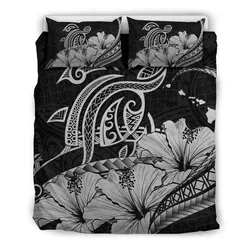 Alohawaii Home Set - Hawaiian Map Hibiscus Turtle Polynesian Bedding Set Gray - AH - J1