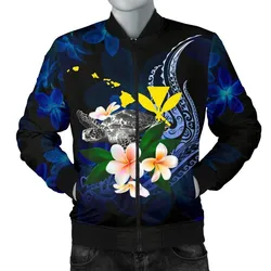 Polynesian Hawaii Mens Bomber Jacket - Turtle With Plumeria Flowers