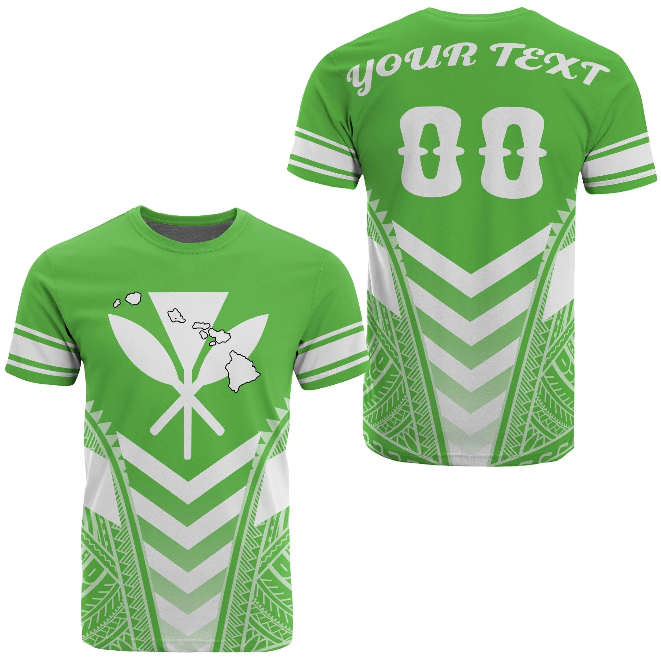 Hawaii Kanaka Map Football Polynesian T Shirt Green & White Maris Style Ah J3 Hawaiian Shorts Beach Short Sleeve