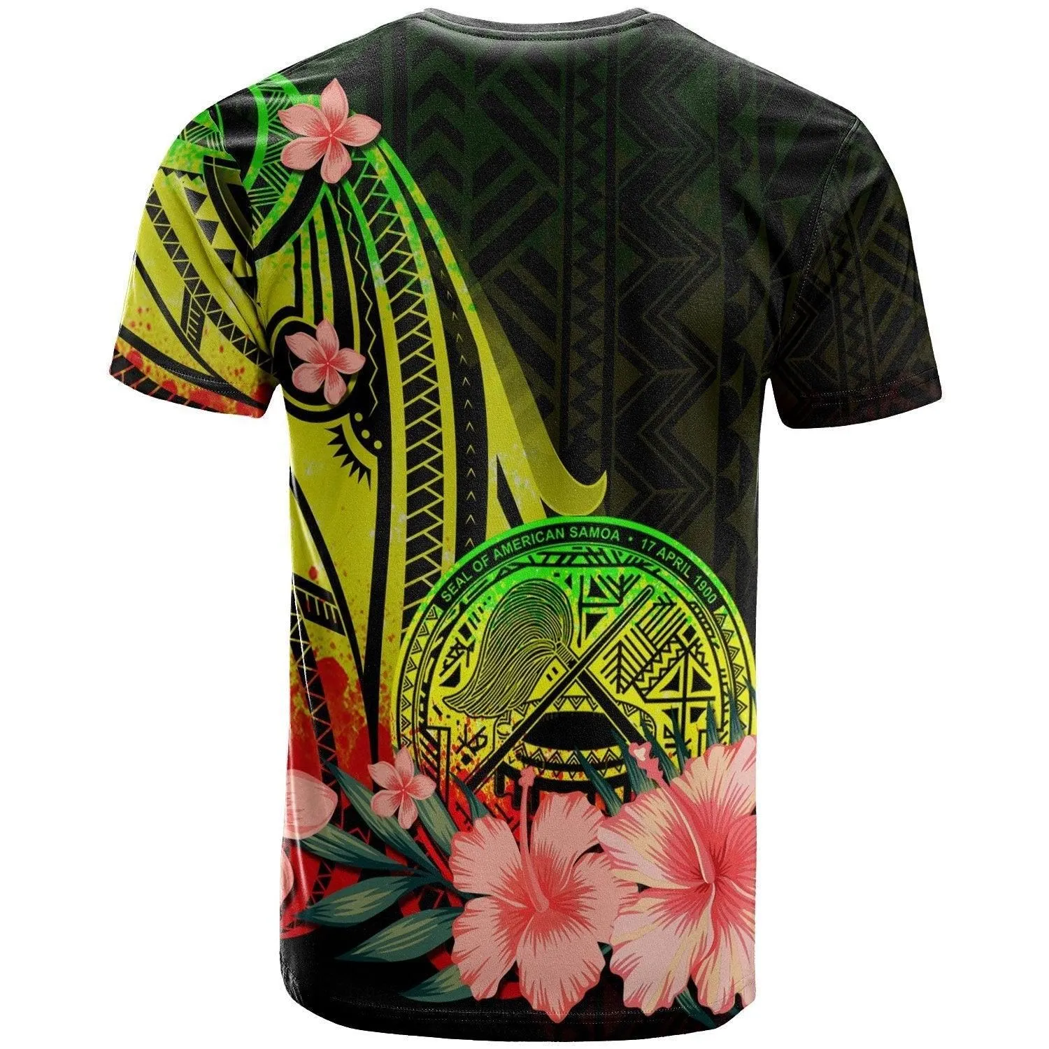 American Samoa Personalised Custom T Shirt - Reggae Polynesian Hibiscus Pattern Style