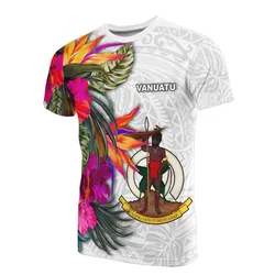 Vanuatu T-Shirt Polynesian Hibiscus White Pattern