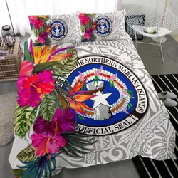 Northern Mariana Islands Bedding Set - Saipan Hibiscus Polynesian Pattern White Version