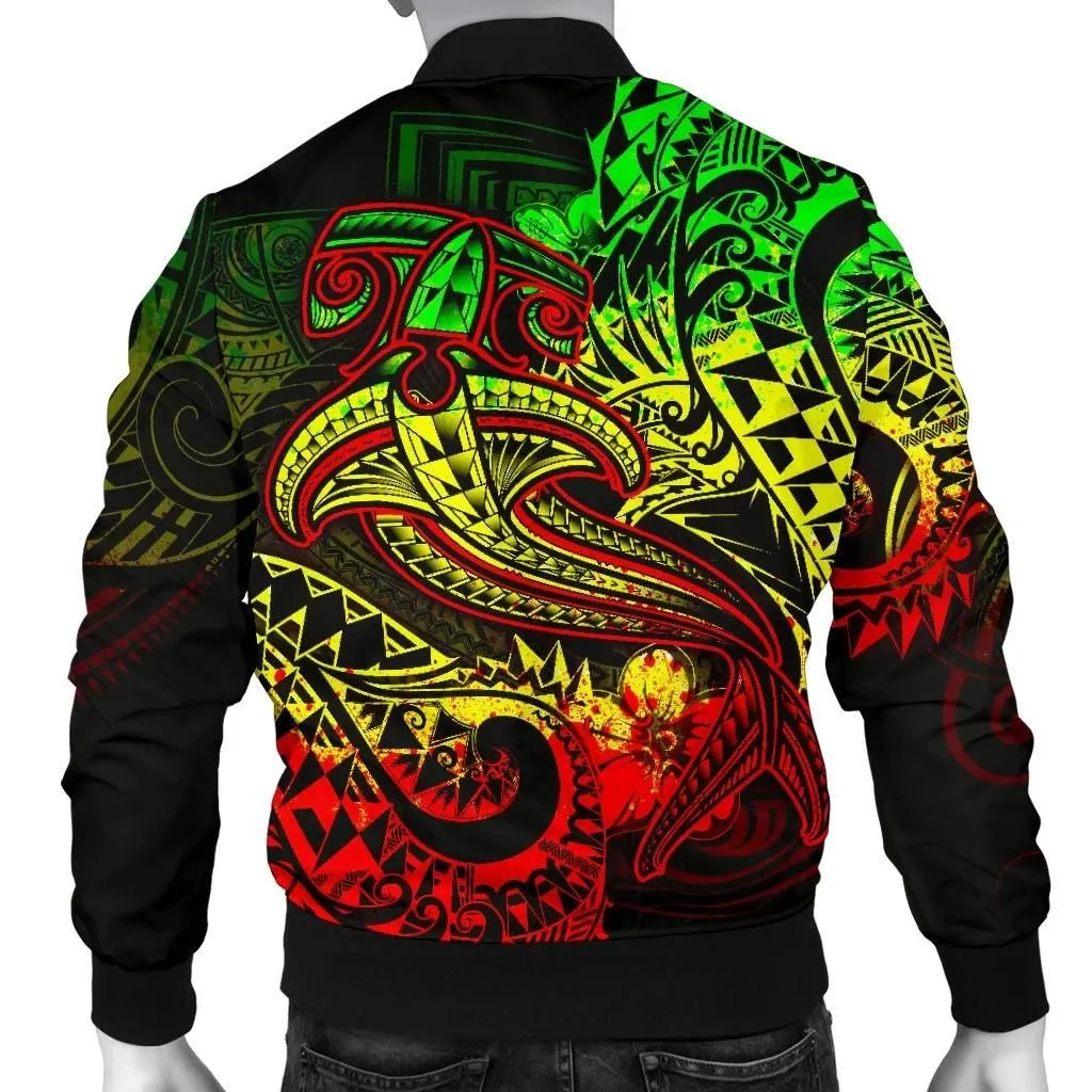 Polynesian Men's Bomber Jacket - Reggae Shark Polynesian Tattoo - BN18