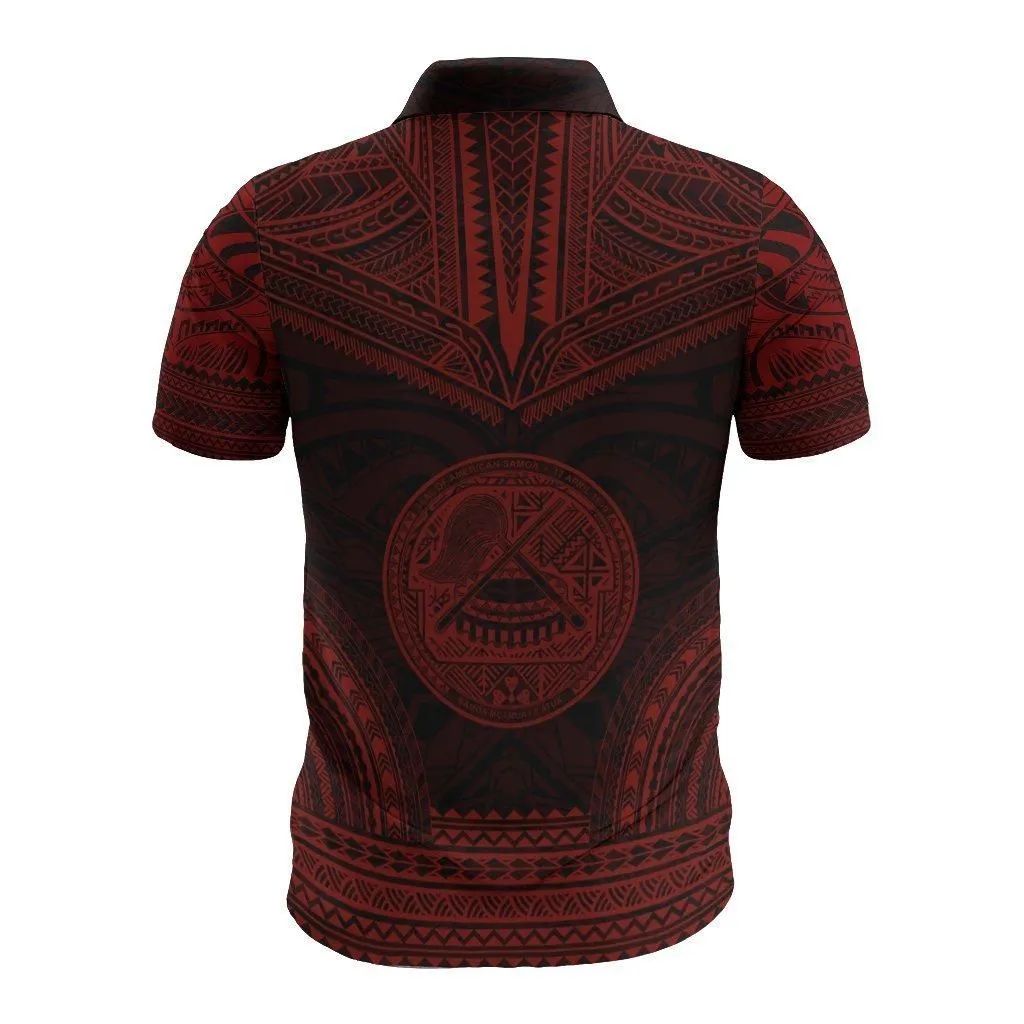 American Samoa Polo Shirt - American Samoa Seal Polynesian Chief Tattoo Red Version