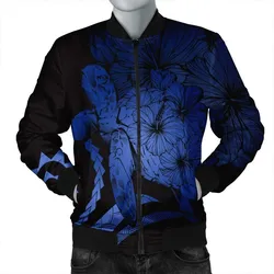 Hawaiian - Hawaii Turtle Hibiscus Polynesian Vintage Bomber Jacket - Blue - AH
