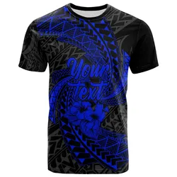 Pohnpei Micronesian Custom Personalised T-Shirt Blue - Spiral Pattern Hibiscus