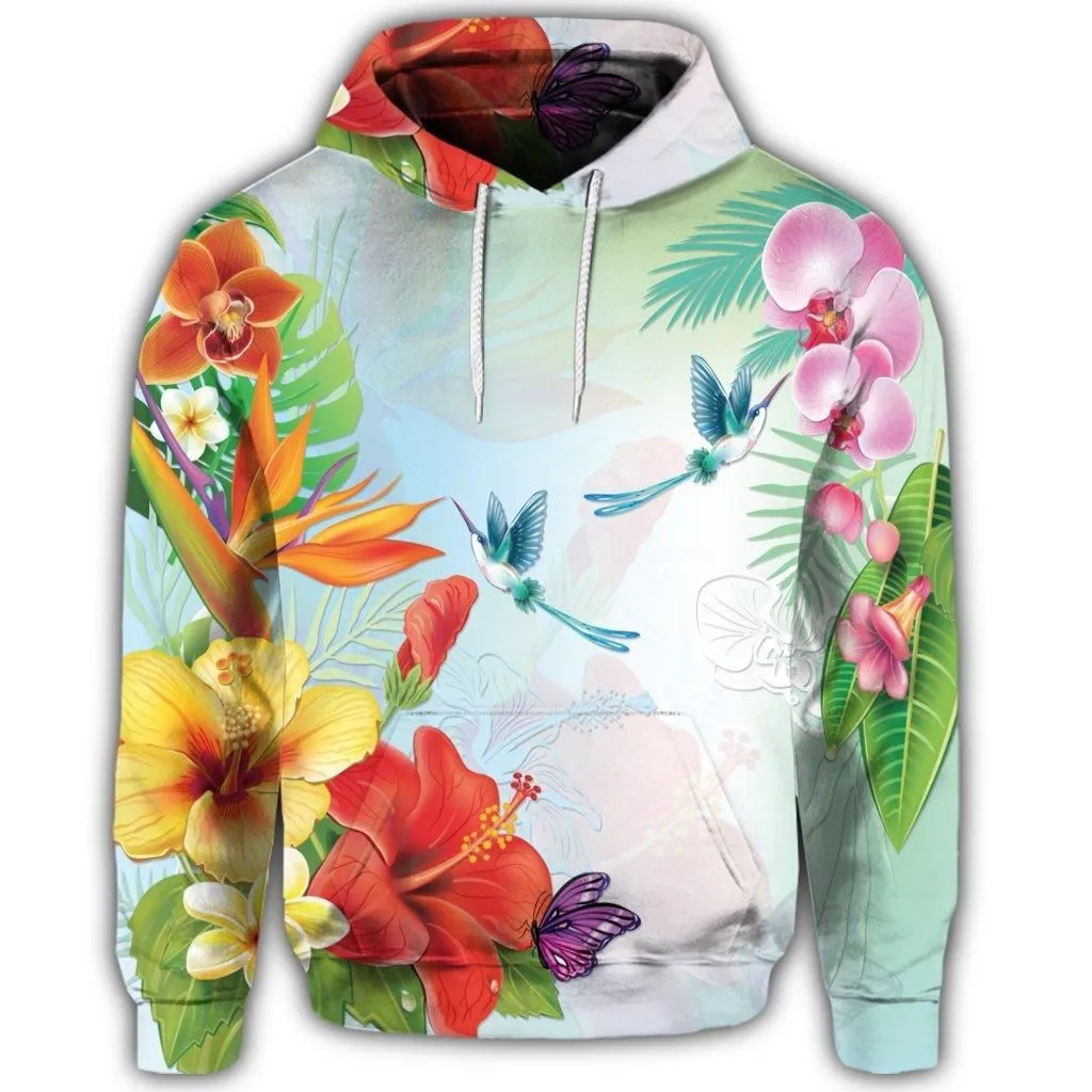 Hawaiian Orchids Strelitzia Hibiscus Plumeria Hummingbirds Polynesian Hoodie