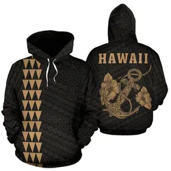Polynesian Kakau Anchor Hibiscus Hawaii Hoodie Gold