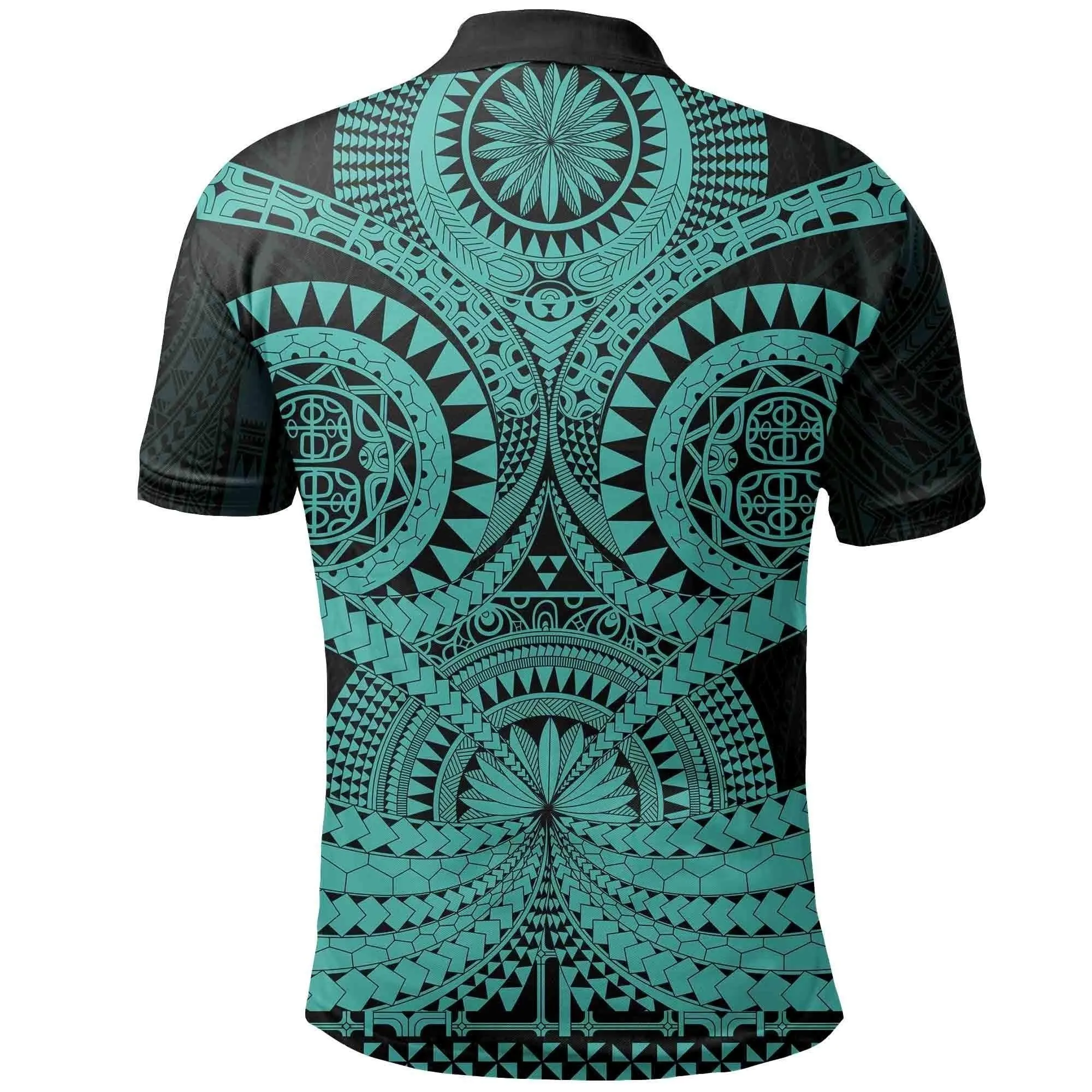 Polynesian Pride Polo Shirt - Polynesian Tattoo Print Polo Shirt Turquoise 2