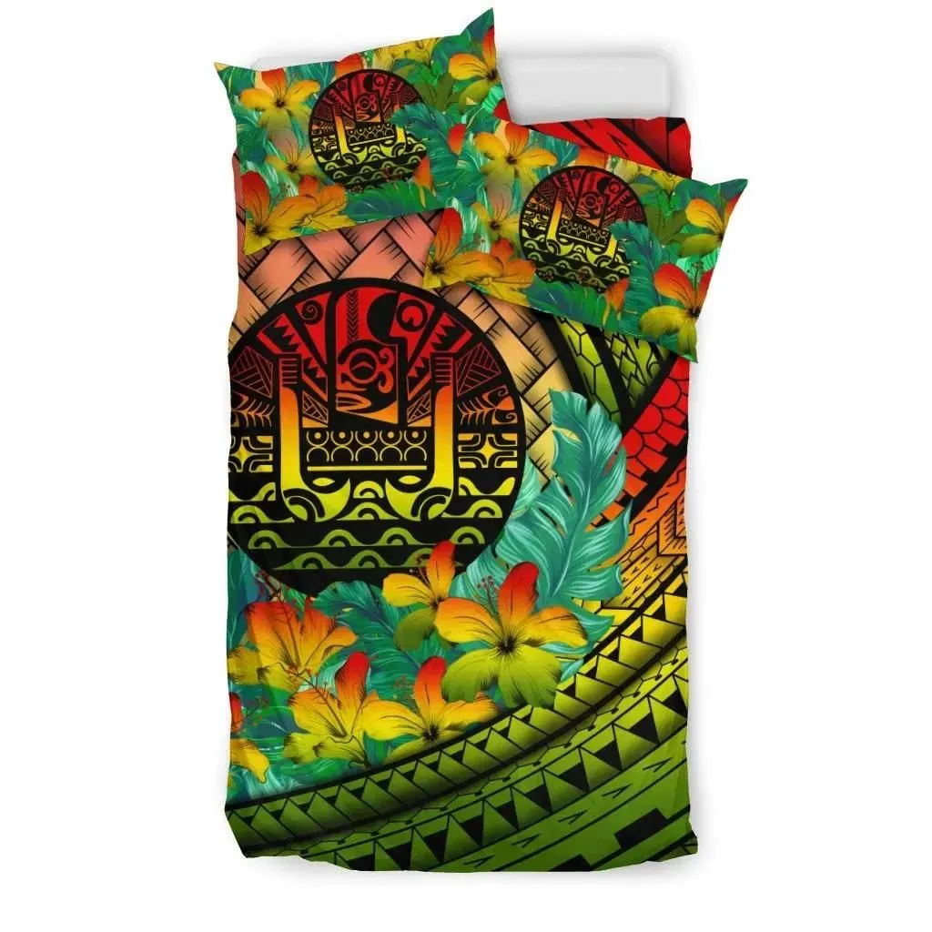FamilyGater Bedding Set - Cover and Pillow Cases Tahiti - Lauhala Polynesian Hibiscus Reggae A24
