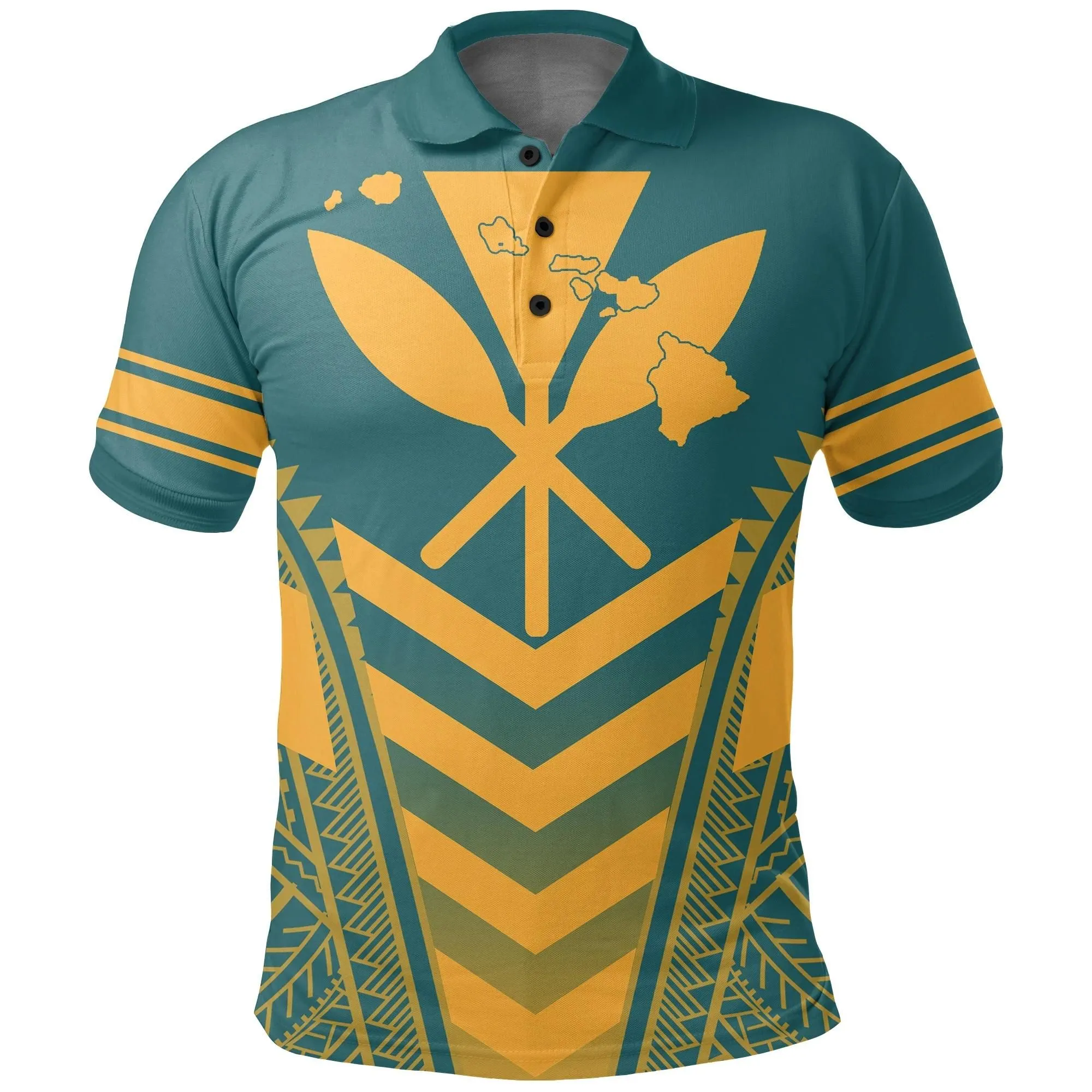 Alohawaii Shirt - Hawaii Kanaka Map Football Jersey Polynesian Polo Shirt - Cyan & Yellow - Maris Style - AH - J3