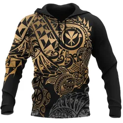 Polynesian Hawaii Kanaka Maoli Hoodie - Gold Turtle Hibiscus Flowing
