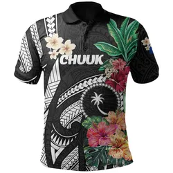 Chuuk All Over Print Polo Shirt Coat Of Arms Polynesian With Hibiscus TH5