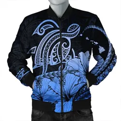 Alohawaii Jacket - Hawaii Turtle Map Polynesian Bomber Jacket Safety Blue - AH - JR