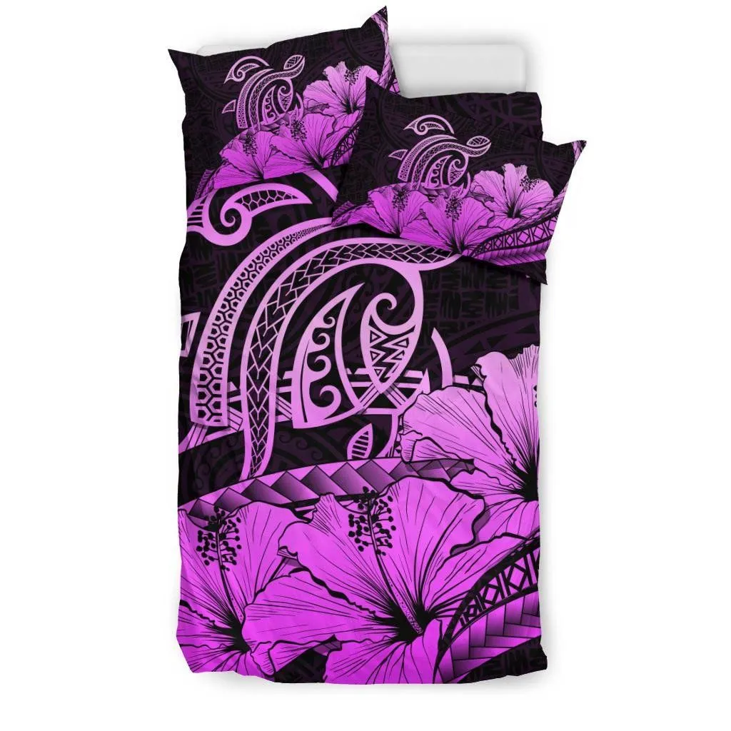 FamilyGater Bedding Set - Cover and Pillow Cases Hawaiian Map Hibiscus Turtle Polynesian Pink - AH - J1