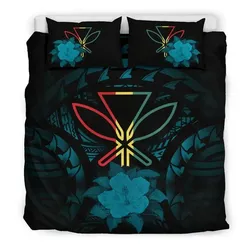 Kanaka Maoli Turquoise Hibiscus Rising Bedding Set A02