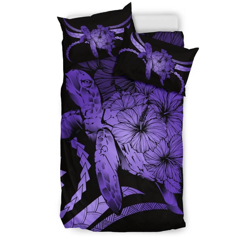 Hawaii Bedding Set - Hawaii Turtle Hibiscus Polynesian Vintage Bedding Set - Purple