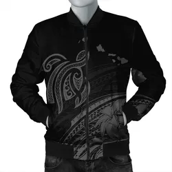 Hawaii Turtle Polynesian Map Plumeria Bomber Jacket Gray - AH