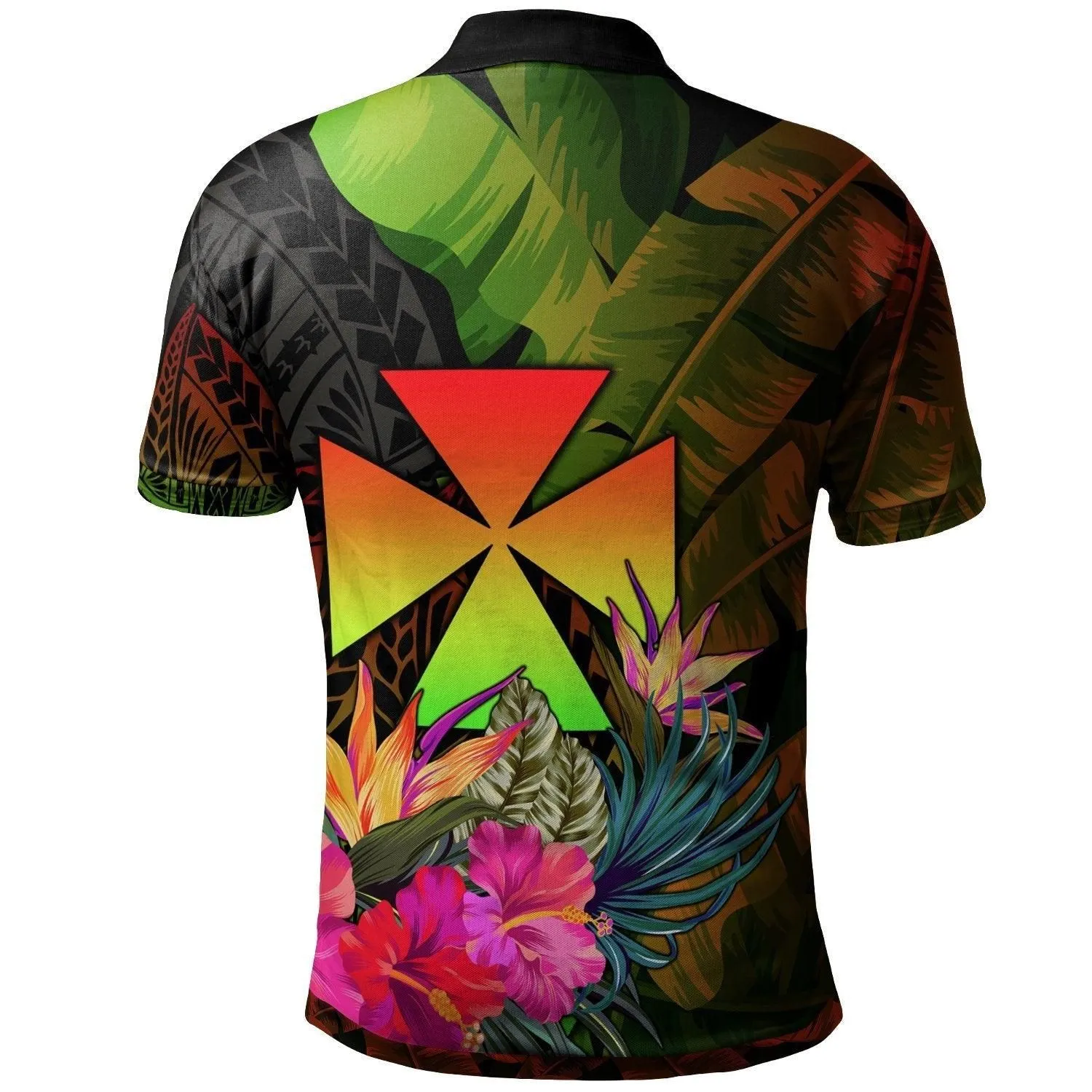 Wallis and Futuna Polynesian Personalised Polo Shirt - Hibiscus and Banana Leaves