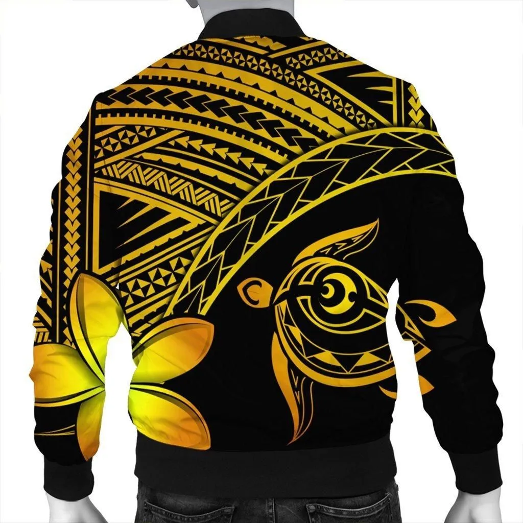 Hawaiian Turtle Plumeria Kakau Polynesian Quilt Bomber Jacket Neo Yellow