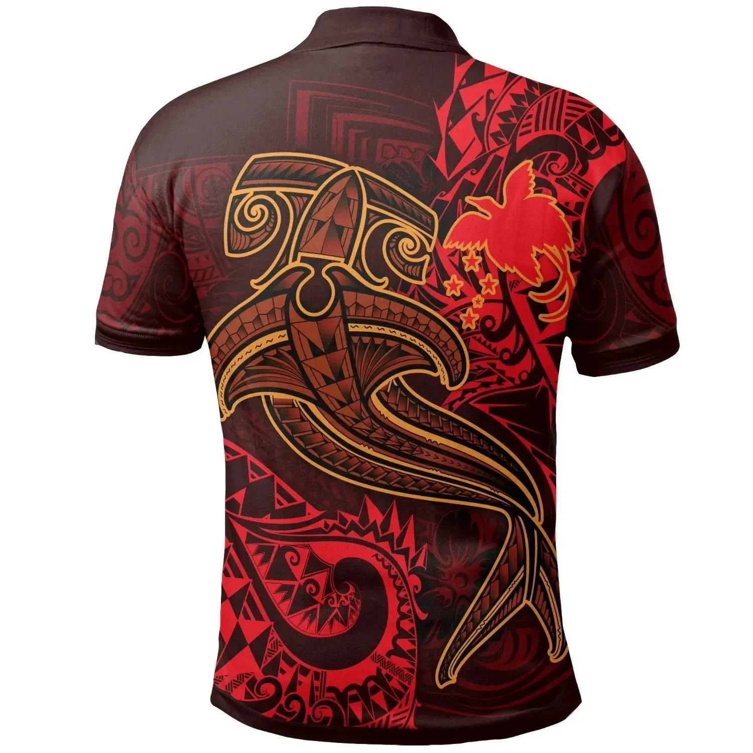 Papua New Guinea Polo Shirt - Red Shark Polynesian Tattoo - BN18