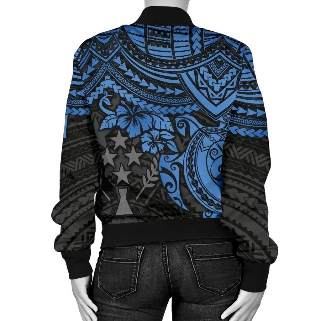 Kosrae Polynesian Bomber Jacket (Women) - Blue Turtle - BN15