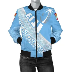 (Custom Personalised) Fiji Tapa Rugby Women Bomber Jacket version Style You Win - Blue