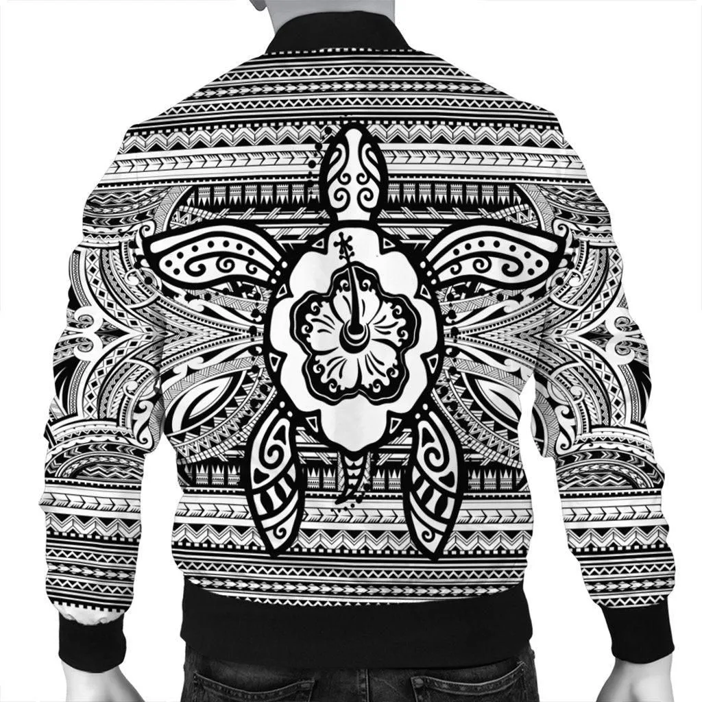 Hawaiian Turtle Polynesian Tribal Bomber Jacket White