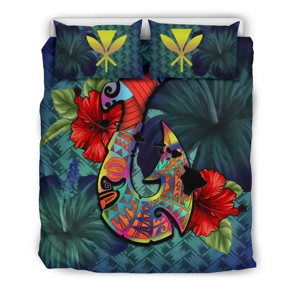 FamilyGater Bedding Set - Cover and Pillow Cases Kanaka Maoli (Hawaiian) -Polynesian Fish Hook Hibiscus A24