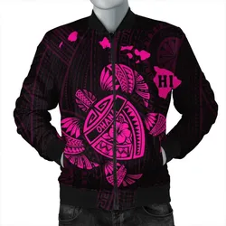 Hawaiian Map Turtle Ohana Hibicus Polynesian Bomber Jacket - Pink