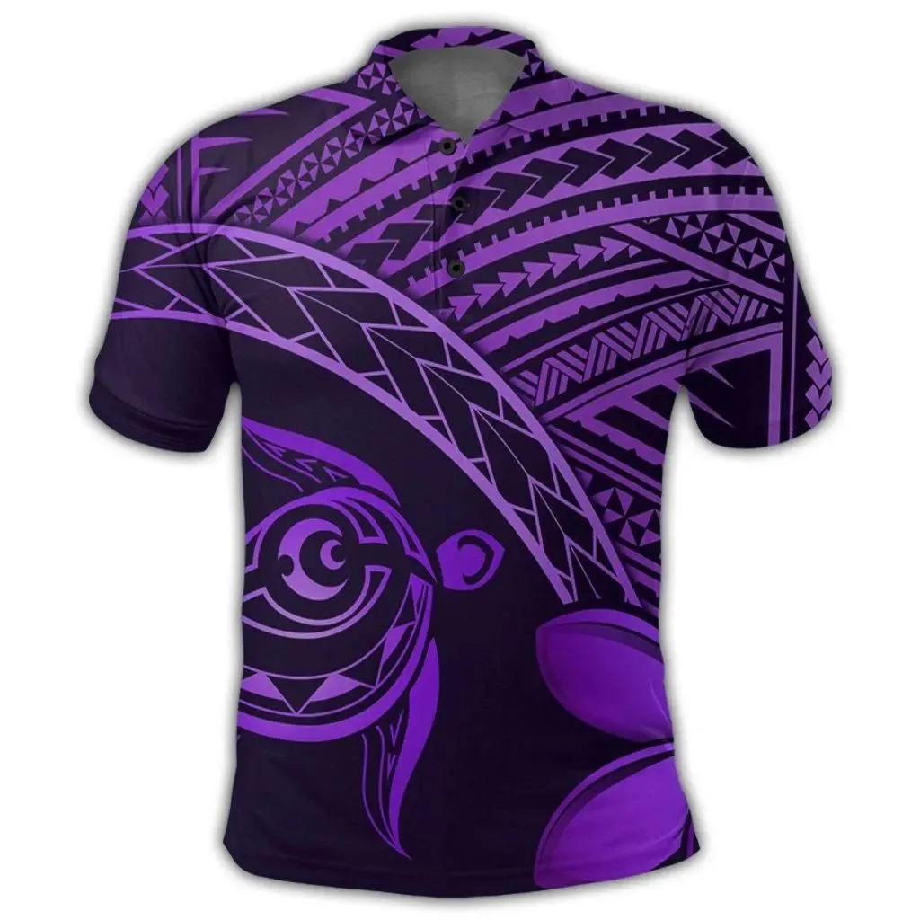 Alohawaii Shirt - Hawaiian Turtle Plumeria Kakau Polynesian Quilt Polo Shirt Neo Purple AH - J0R